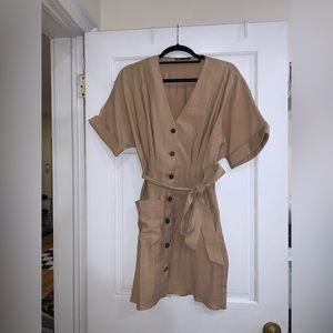 ZARA Button up Tie Tan Dress Size Large